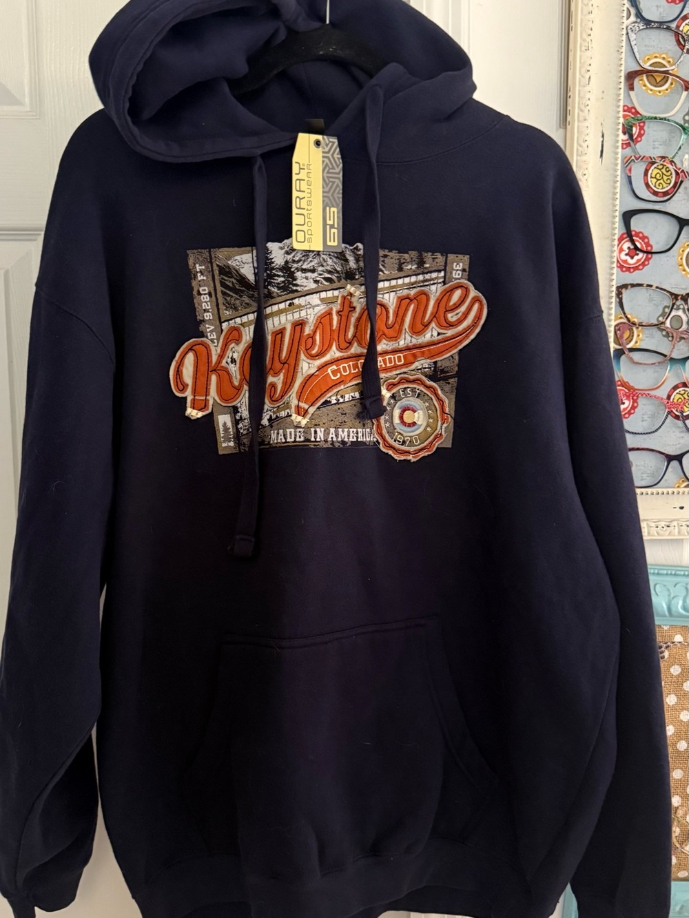 Ouray Men's Navy Keystone Colorado Graphic Hoodie with Orange Accent